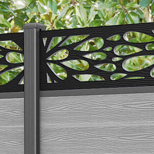 Classic Blossom Fence Panel - Light Grey - with our aluminium posts