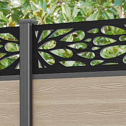 Classic Blossom Fence Panel - Light Oak - with our aluminium posts