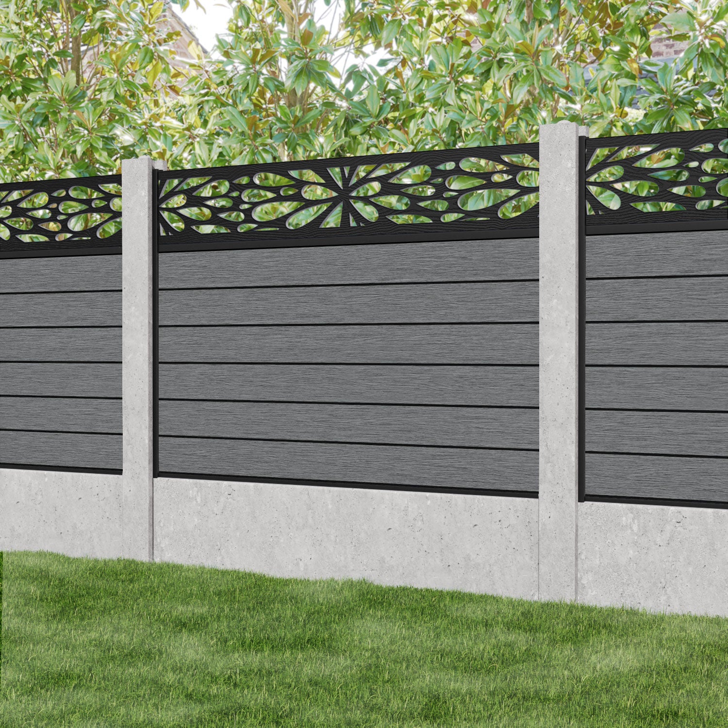 Fusion Blossom Fence Panel - Mid Grey - for existing concrete posts