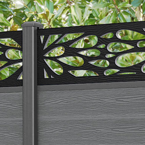 Classic Blossom Fence Panel - Mid Grey - with our aluminium posts