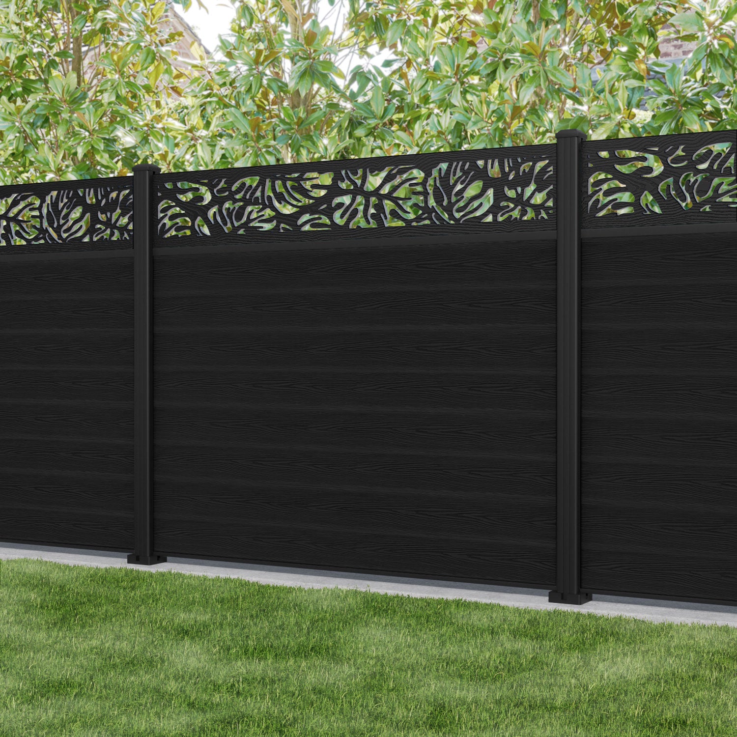 Classic Botanic Fence Panel - Black - with our aluminium posts