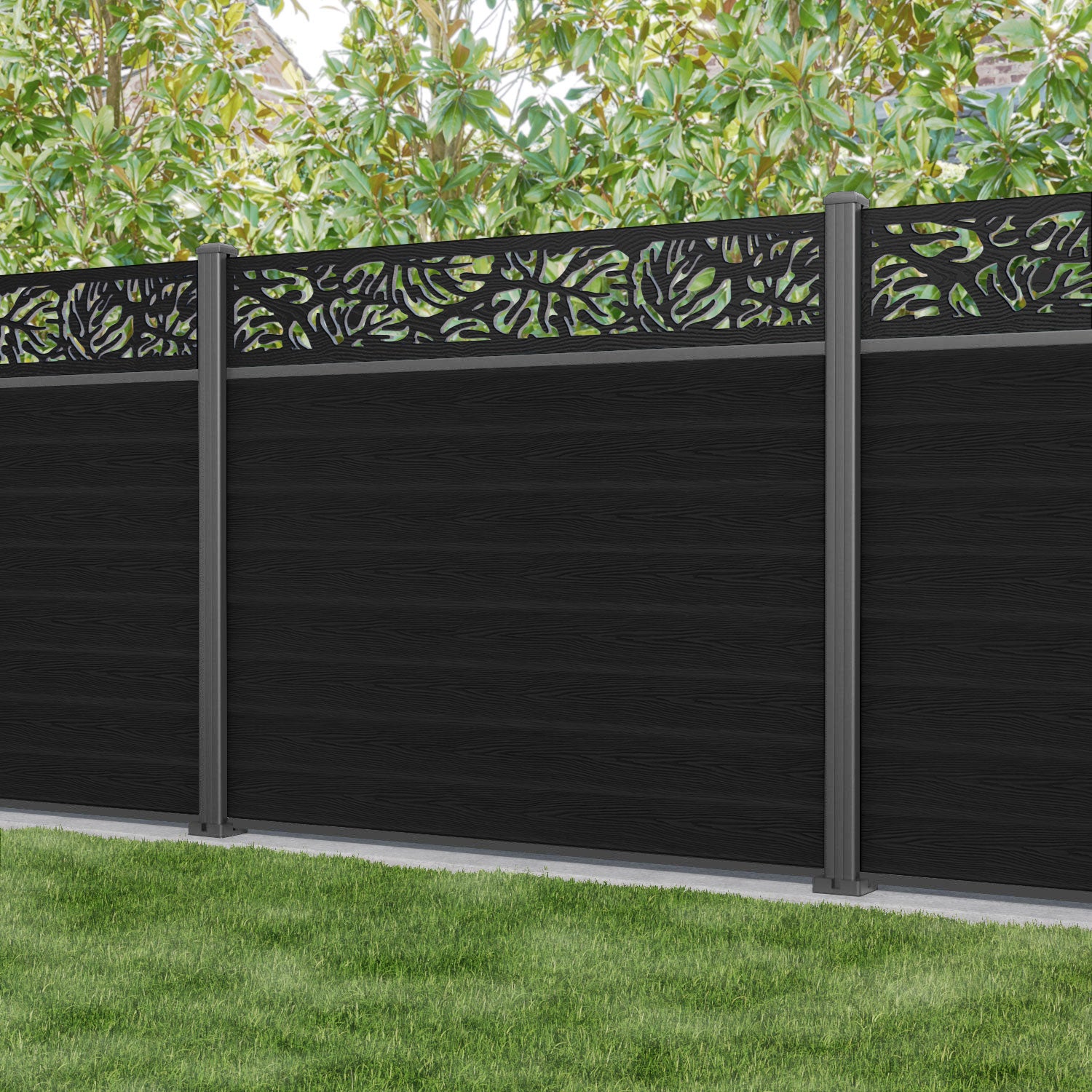 Classic Botanic Fence Panel - Black - with our aluminium posts
