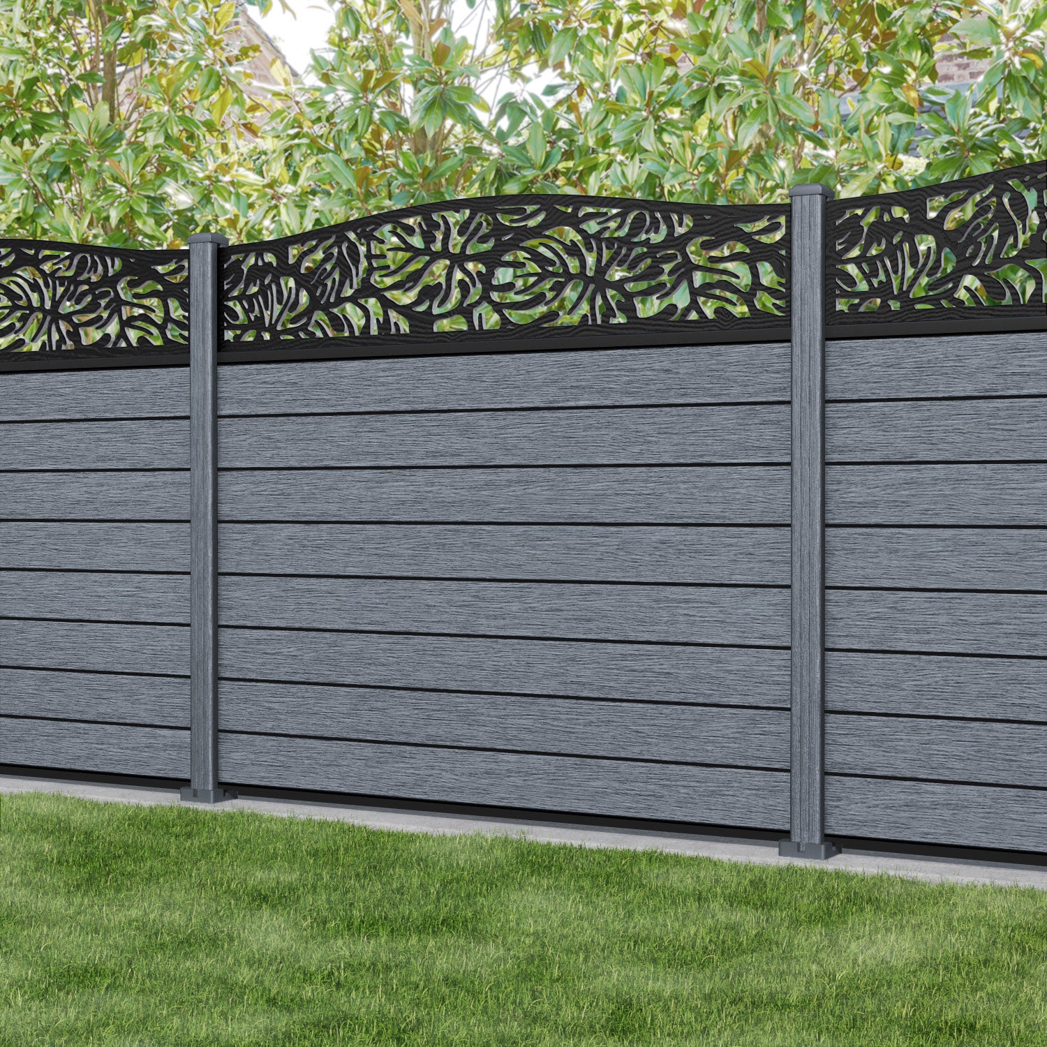 Fusion Botanic Curved Top Fence Panel - Anthracite - with our composite posts
