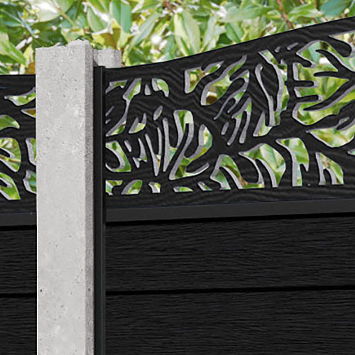 Fusion Botanic Curved Top Fence Panel - Black - for existing concrete posts