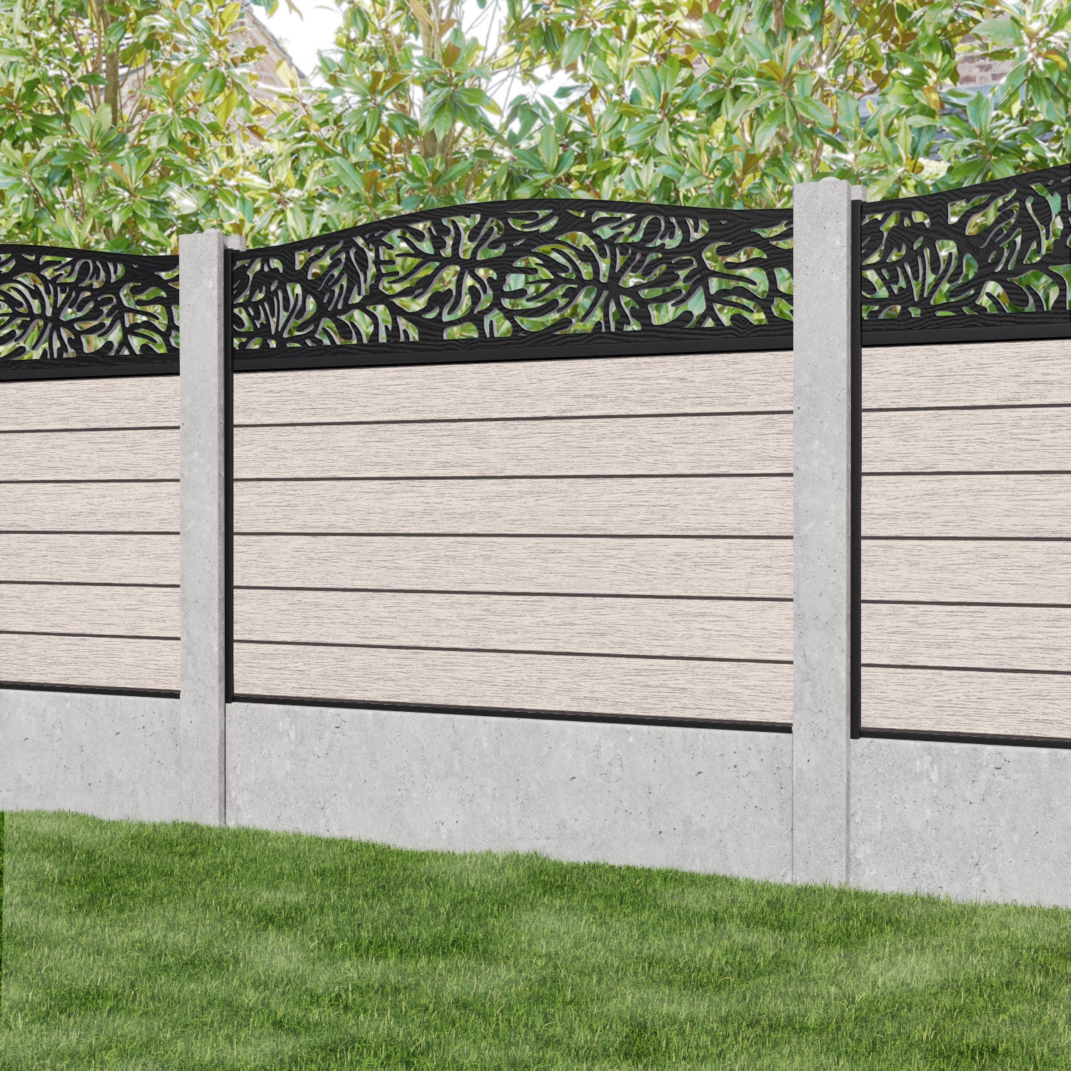 Fusion Botanic Curved Top Fence Panel - Mid Stone - for existing concrete posts