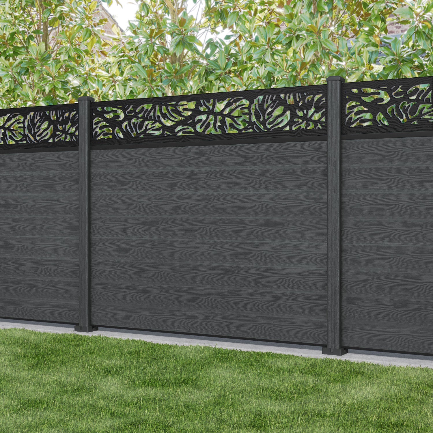 Classic Botanic Fence Panel - Dark Grey - with our composite posts