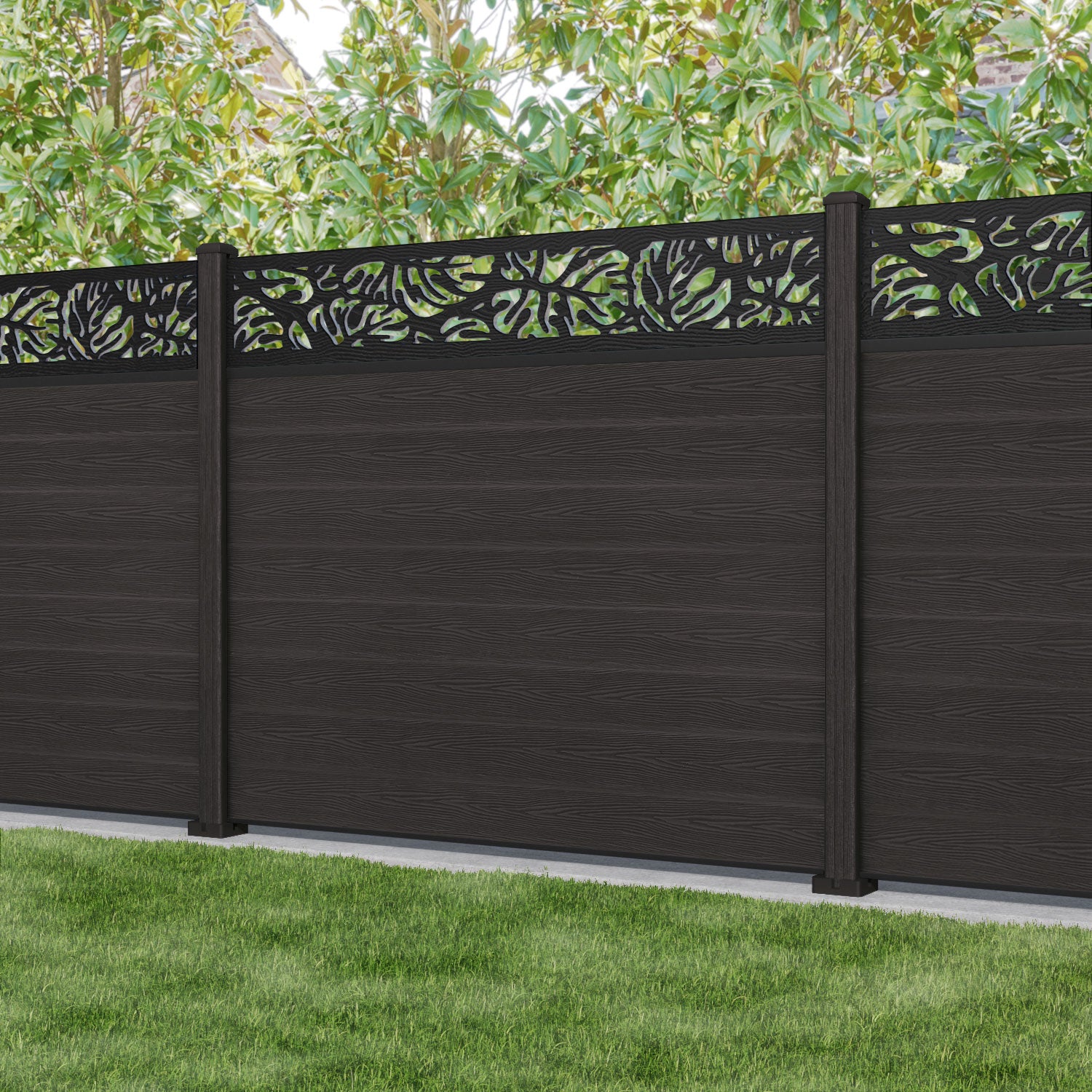 Classic Botanic Fence Panel - Dark Oak - with our composite posts