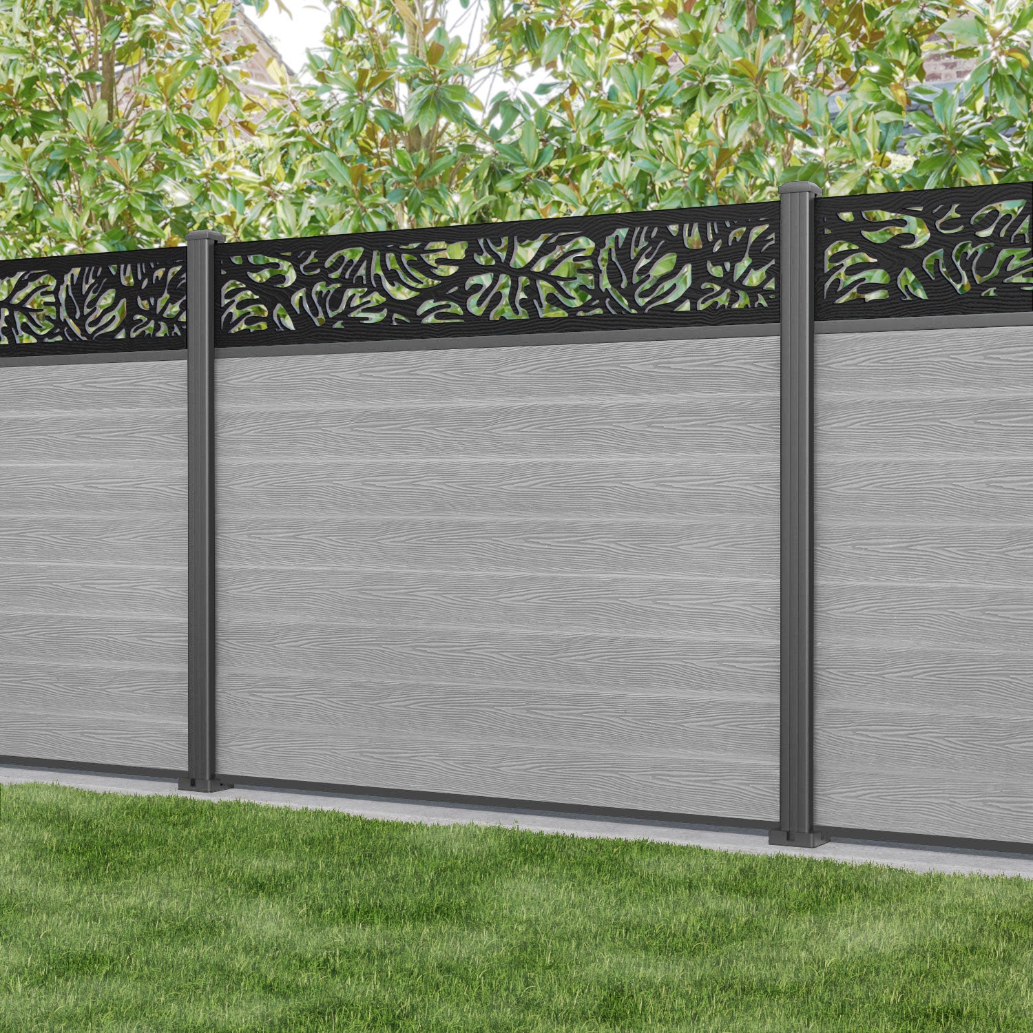Classic Botanic Fence Panel - Light Grey - with our aluminium posts