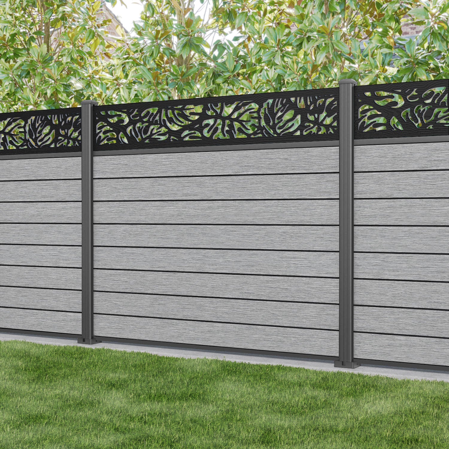 Fusion Botanic Fence Panel - Light Grey - with our aluminium posts