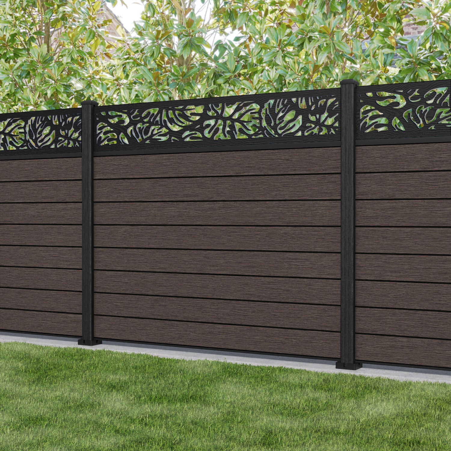 Fusion Botanic Fence Panel - Mid Brown - with our composite posts