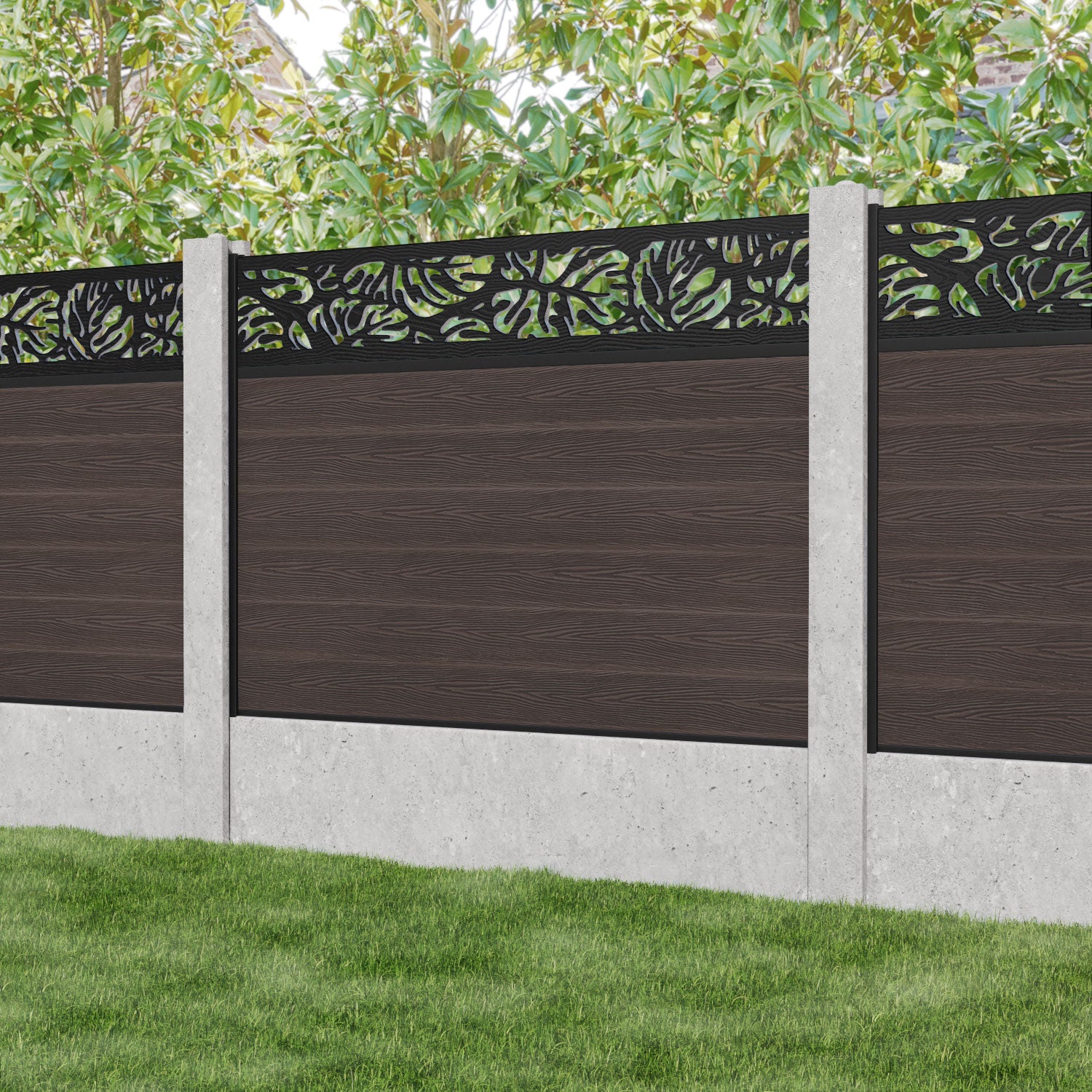 Classic Botanic Fence Panel - Mid Brown - for existing concrete posts