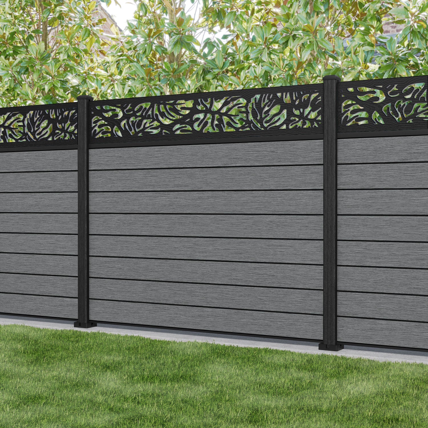 Fusion Botanic Fence Panel - Mid Grey - with our composite posts
