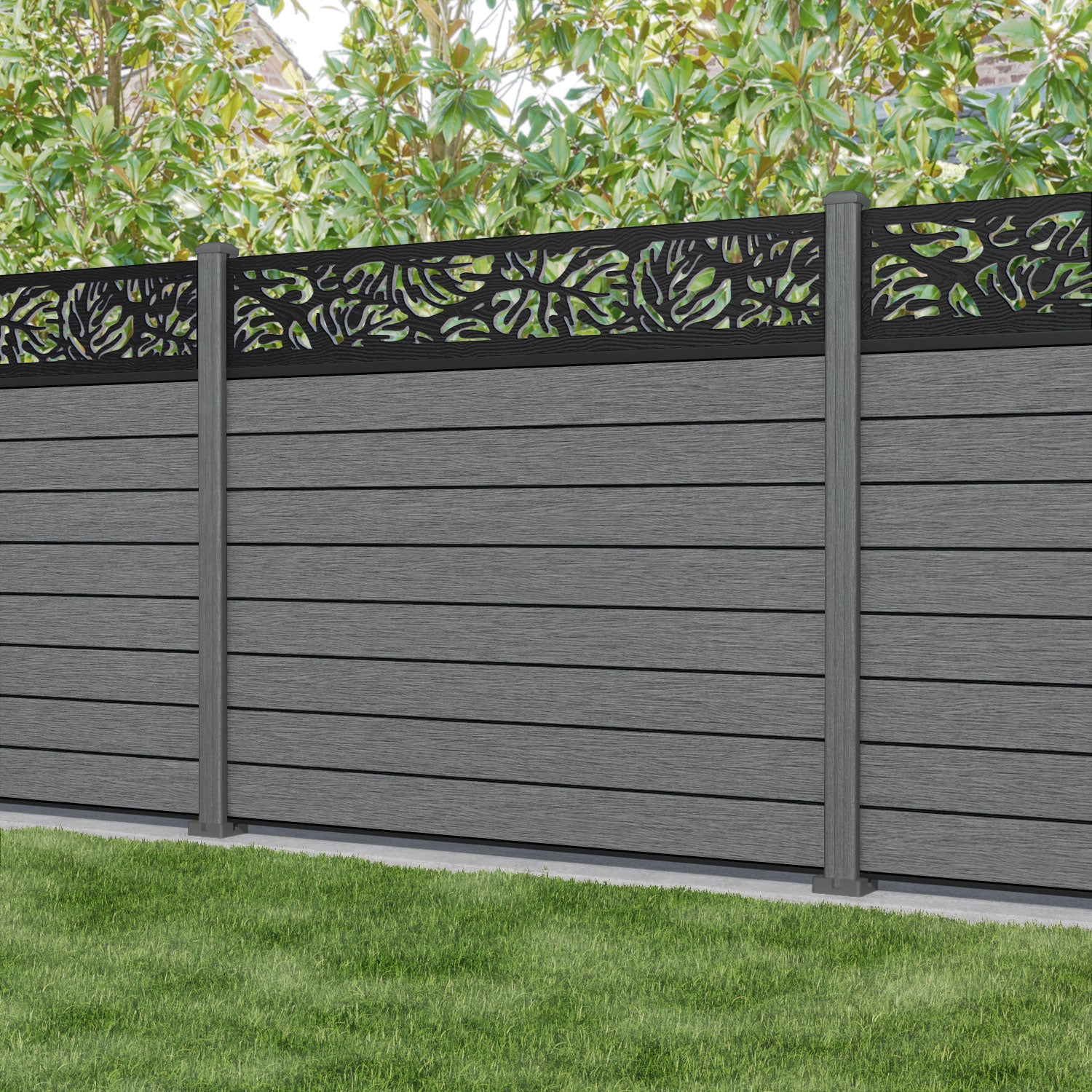 Fusion Botanic Fence Panel - Mid Grey - with our composite posts