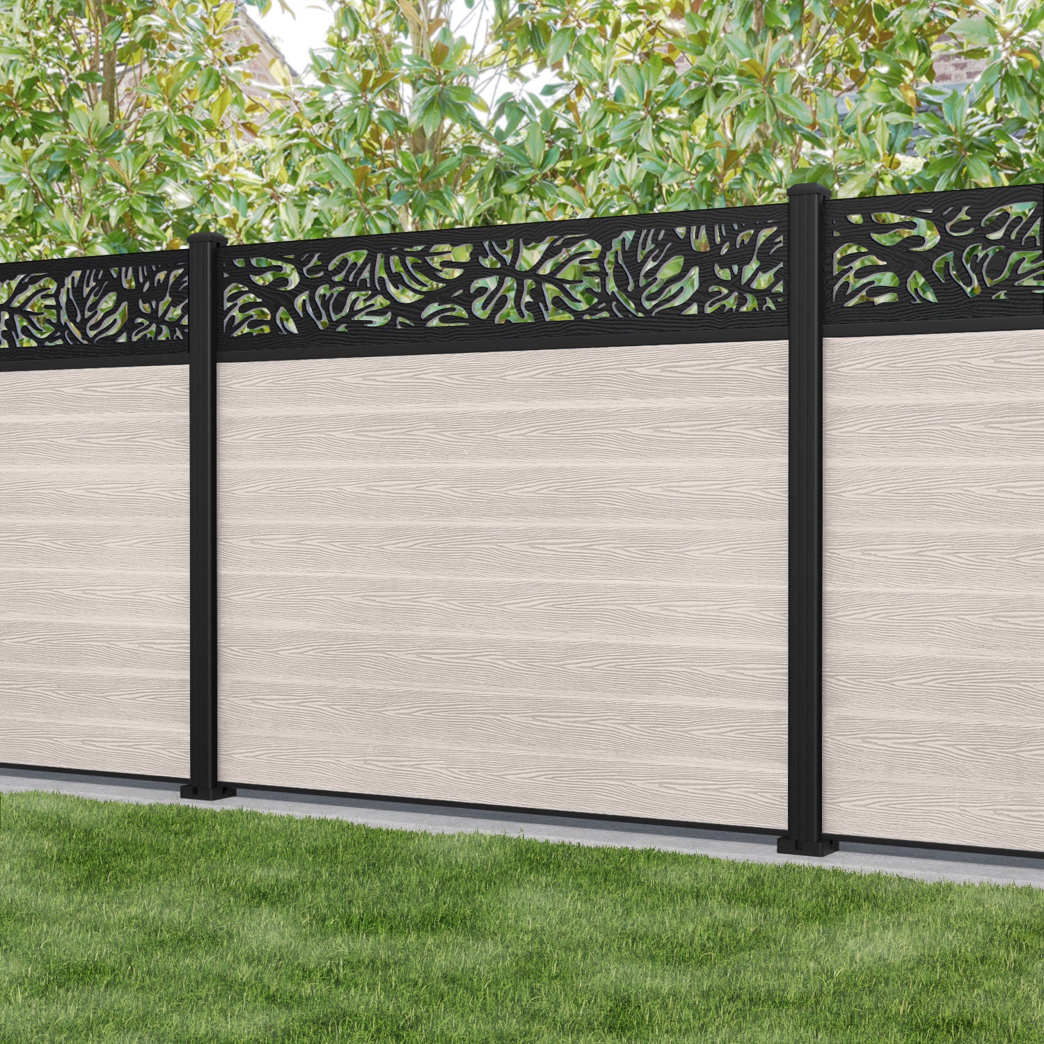 Classic Botanic Fence Panel - Mid Stone - with our aluminium posts