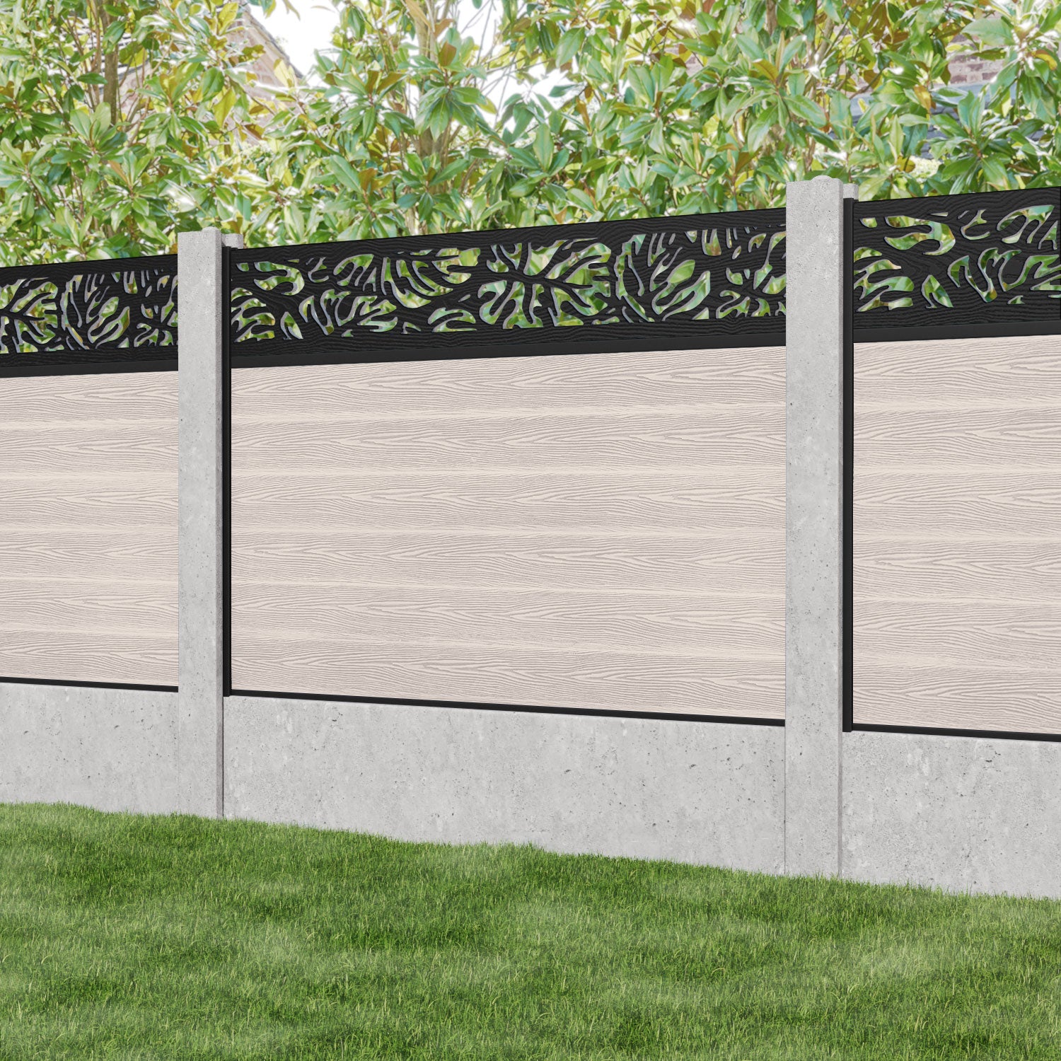 Classic Botanic Fence Panel - Mid Stone - for existing concrete posts