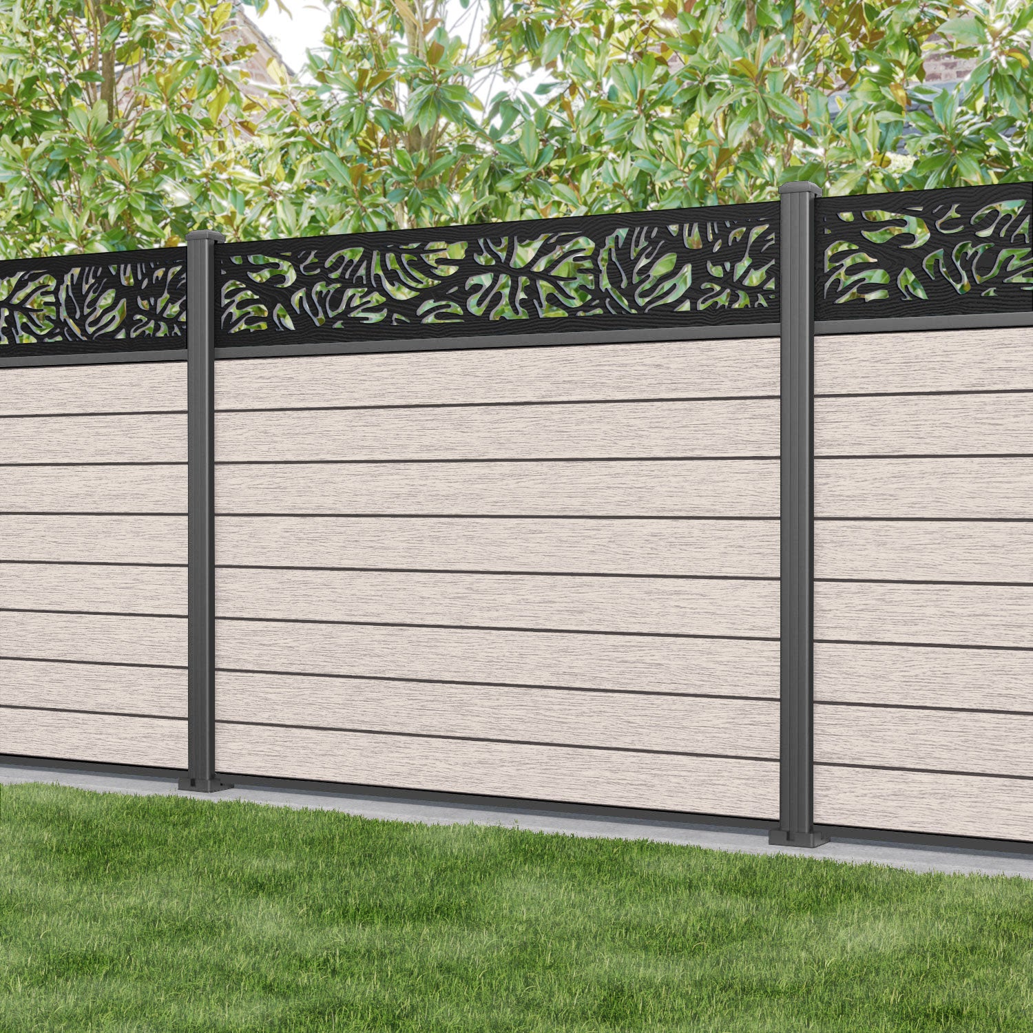 Fusion Botanic Fence Panel - Mid Stone - with our aluminium posts