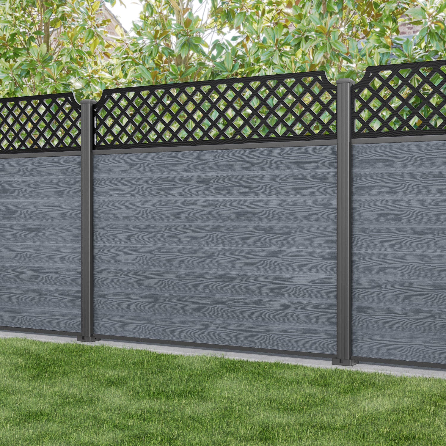 Classic Regal Hive Fence Panel - Anthracite - with our aluminium posts