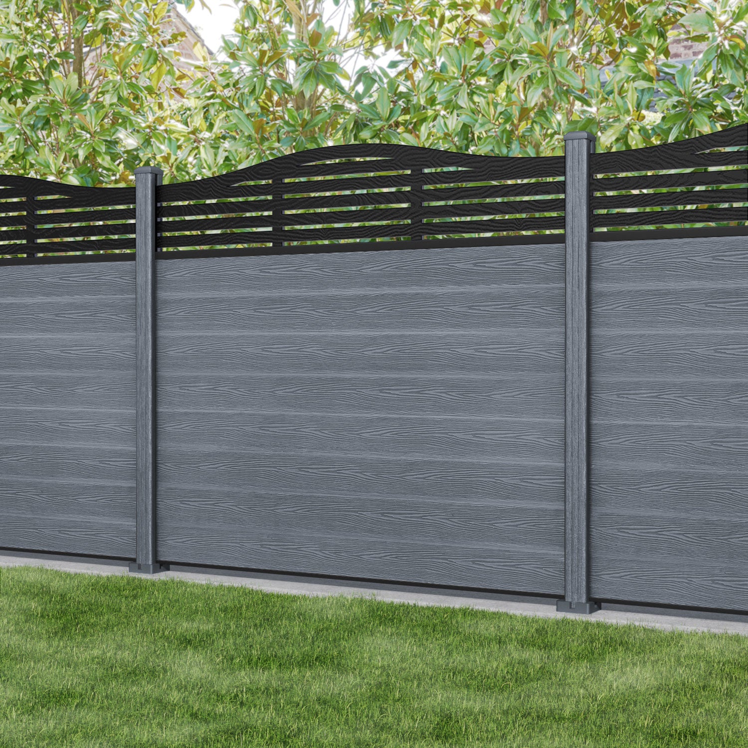 Classic Aspen Curved Top Fence Panel - Anthracite - with our composite posts