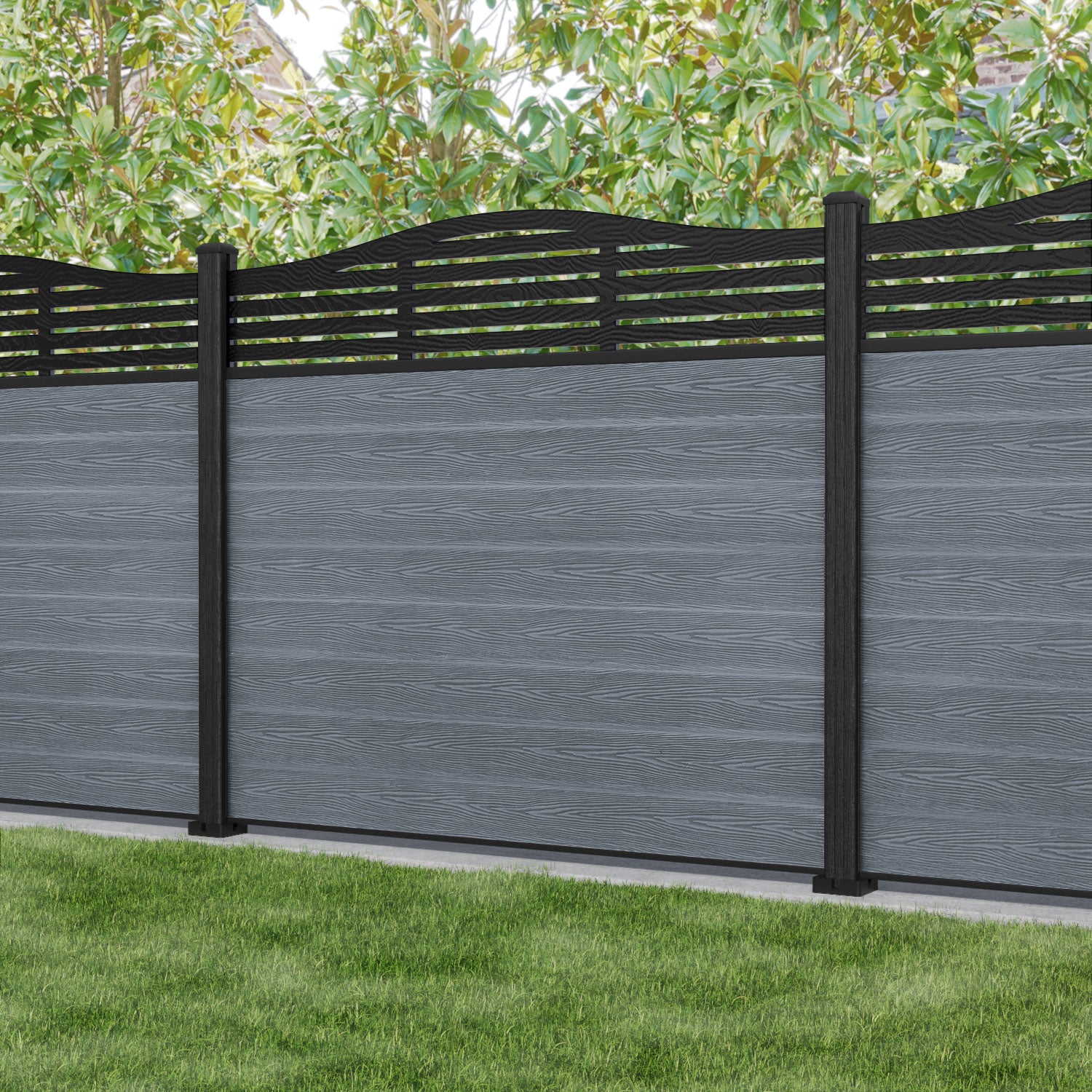 Classic Aspen Curved Top Fence Panel - Anthracite - with our composite posts
