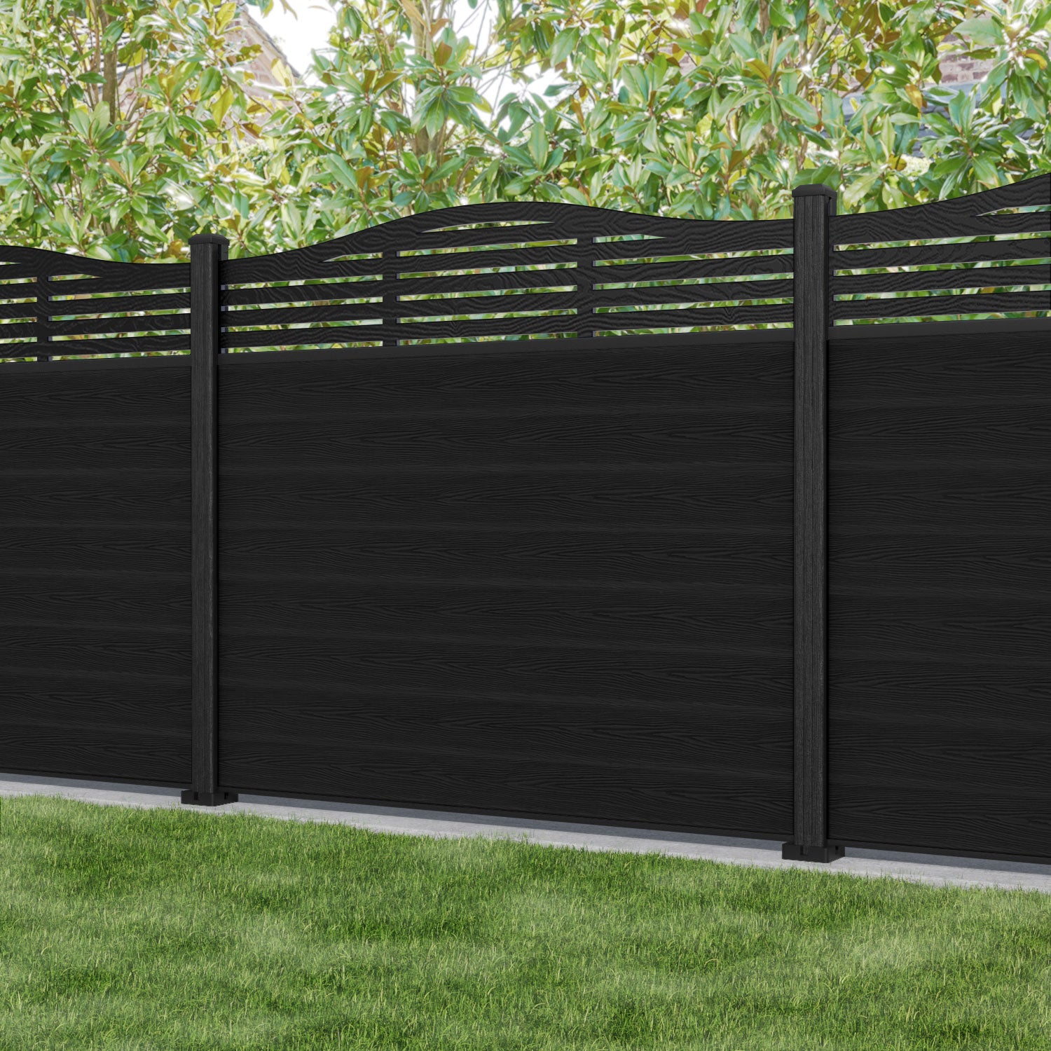 Classic Aspen Curved Top Fence Panel - Black - with our composite posts