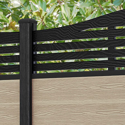 Classic Aspen Curved Top Fence Panel - Light Oak - with our composite posts