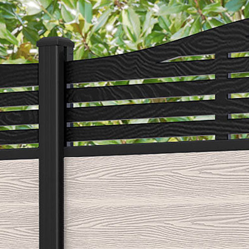 Classic Aspen Curved Top Fence Panel - Mid Stone - with our aluminium posts