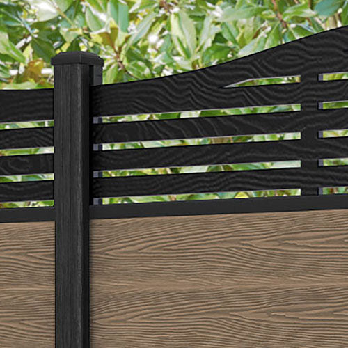 Classic Aspen Curved Top Fence Panel - Teak - with our composite posts