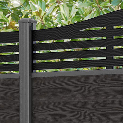 Classic Aspen Curved Top Fence Panel - Dark Oak - with our aluminium posts