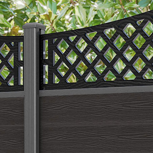 Classic Oxford Curved Top Fence Panel - Dark Oak - with our aluminium posts