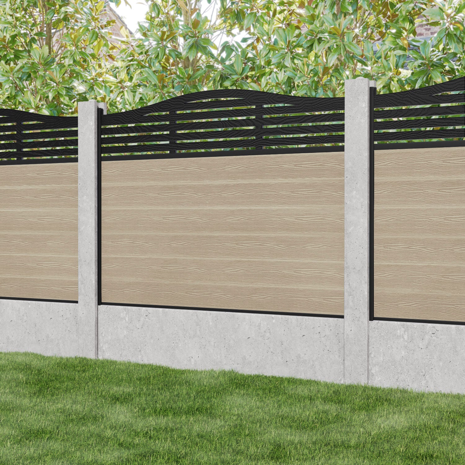 Classic Aspen Curved Top Fence Panel - Light Oak - for existing concrete posts