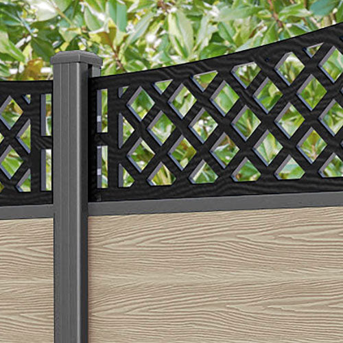 Classic Oxford Curved Top Fence Panel - Light Oak - with our aluminium posts