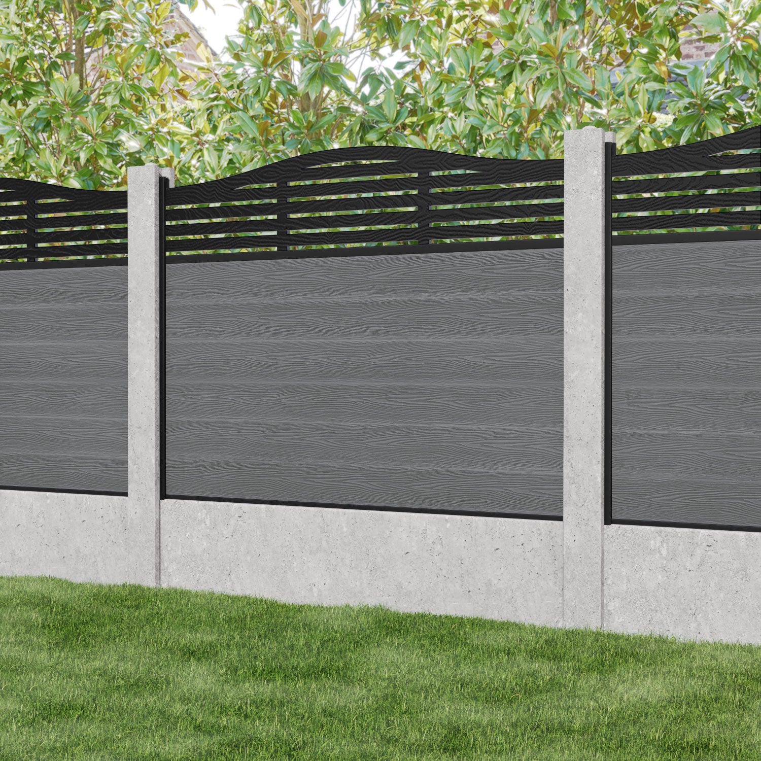 Classic Aspen Curved Top Fence Panel - Mid Grey - for existing concrete posts