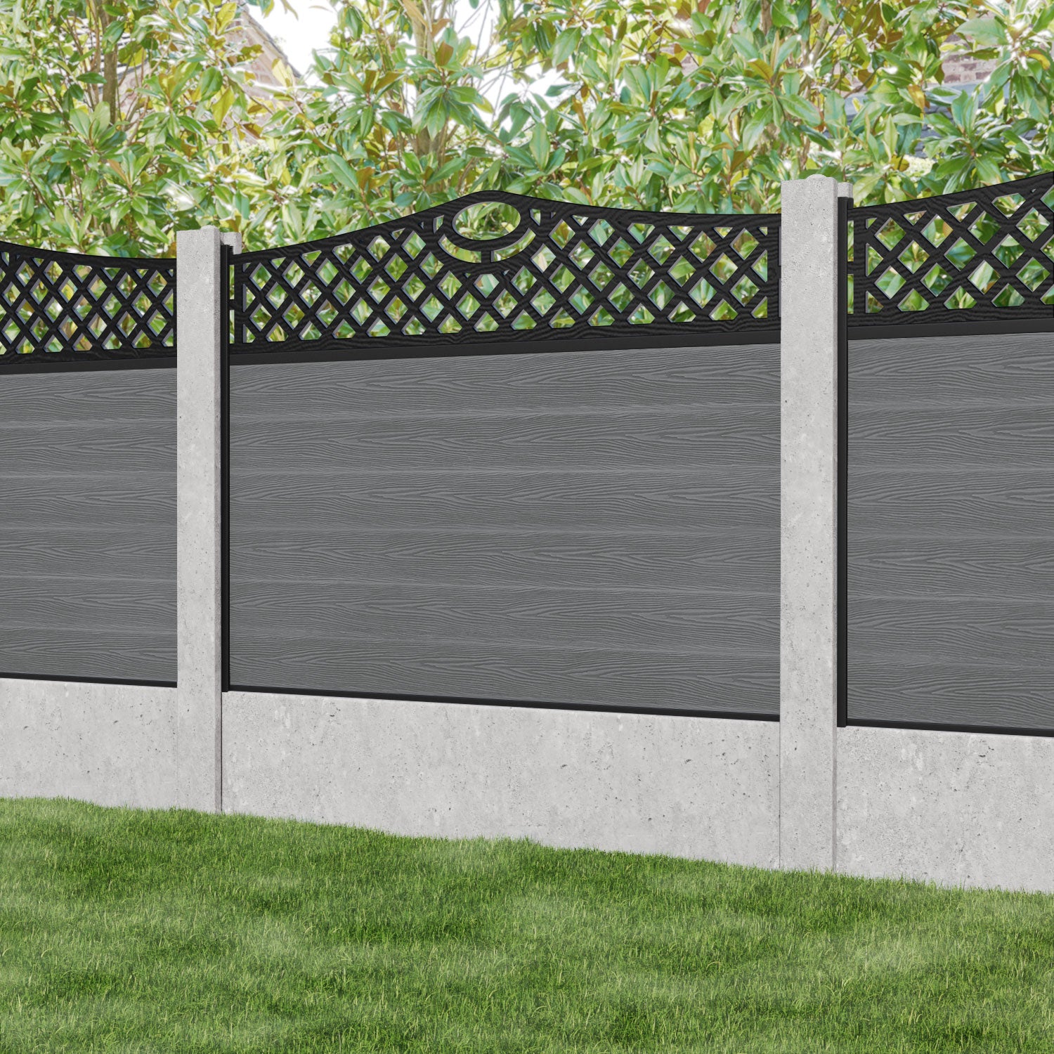 Classic Oxford Curved Top Fence Panel - Mid Grey - for existing concrete posts