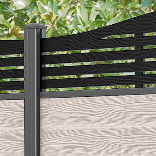 Classic Aspen Curved Top Fence Panel - Mid Stone - with our aluminium posts