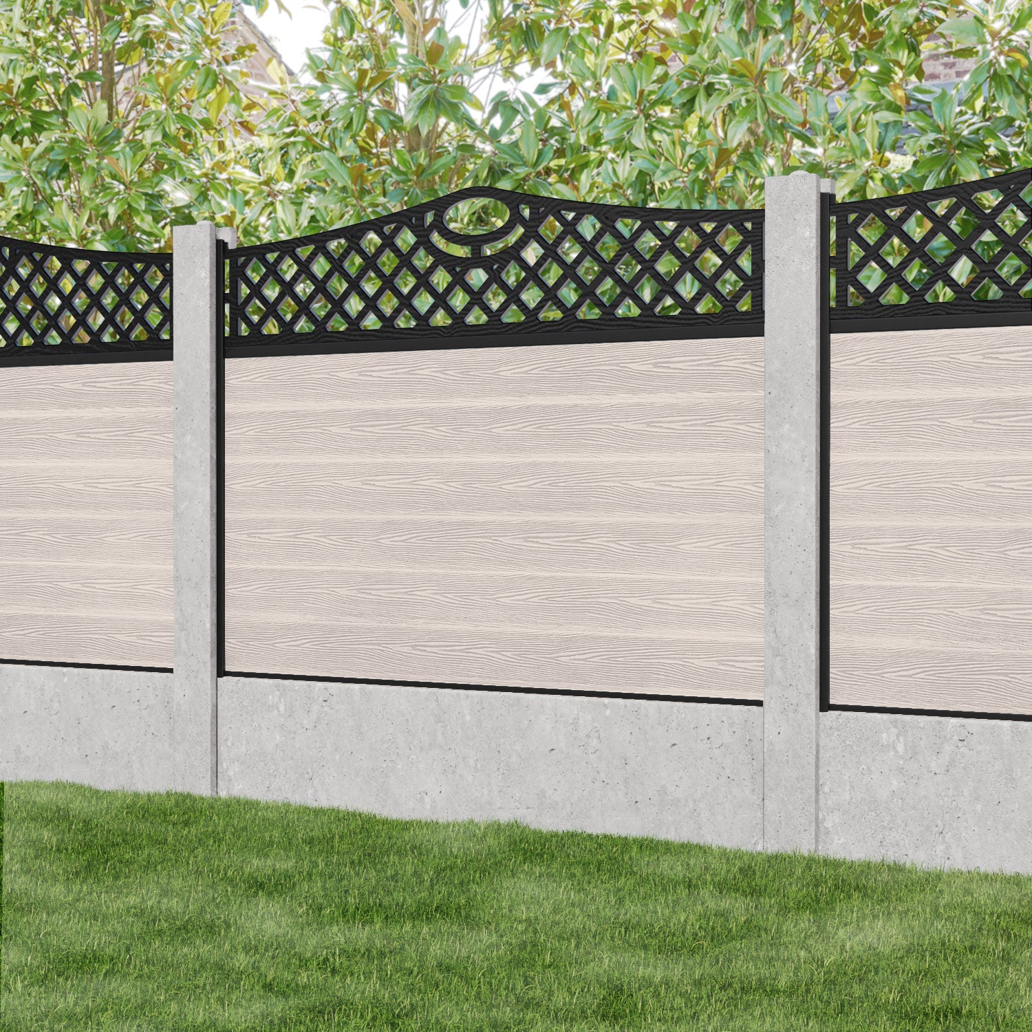 Classic Oxford Curved Top Fence Panel - Mid Stone - for existing concrete posts