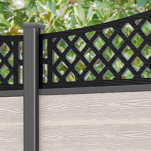 Classic Oxford Curved Top Fence Panel - Mid Stone - with our aluminium posts
