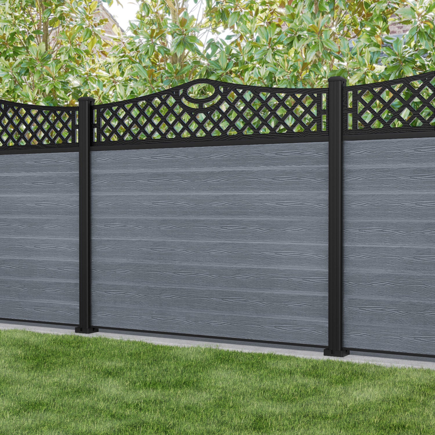 Classic Oxford Curved Top Fence Panel - Anthracite - with our aluminium posts