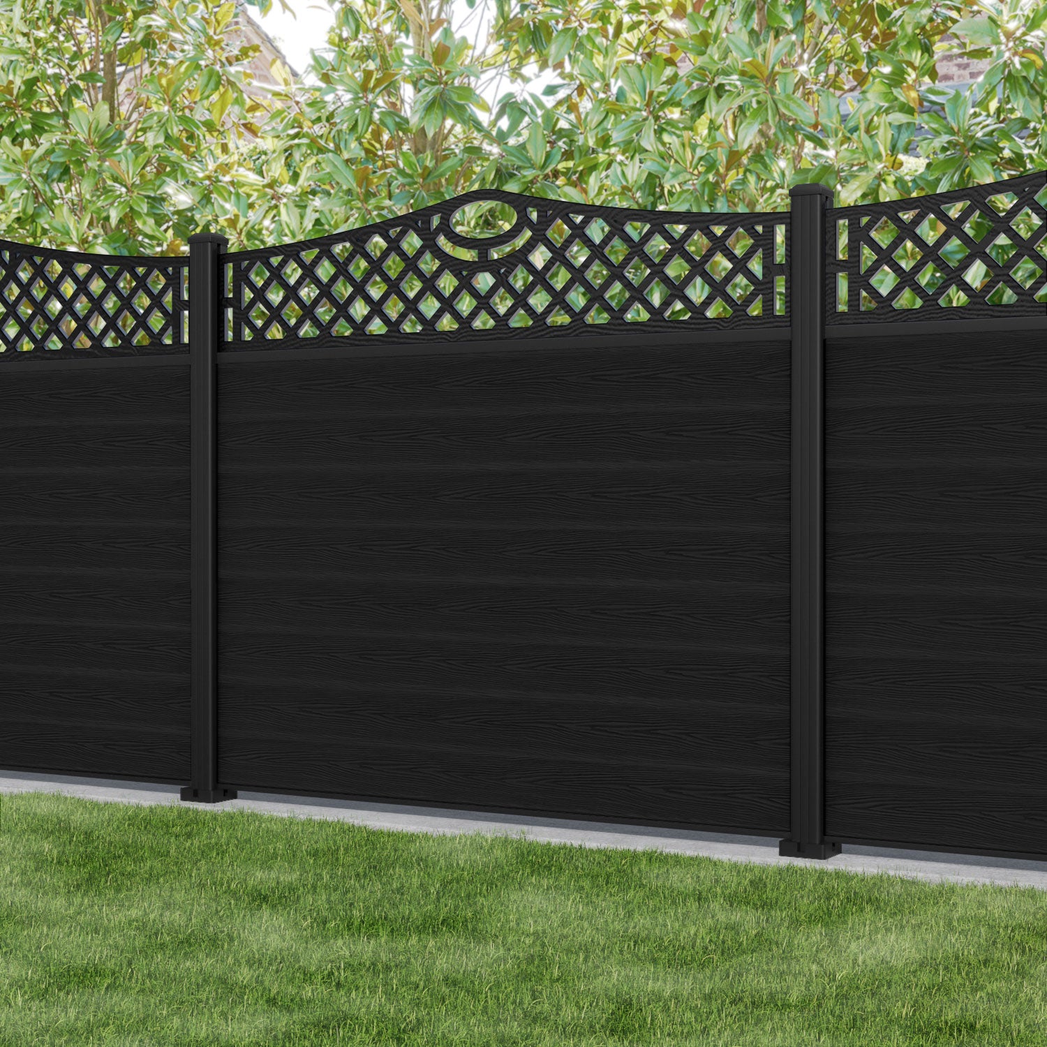 Classic Oxford Curved Top Fence Panel - Black - with our aluminium posts