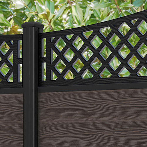 Classic Oxford Curved Top Fence Panel - Mid Brown - with our aluminium posts