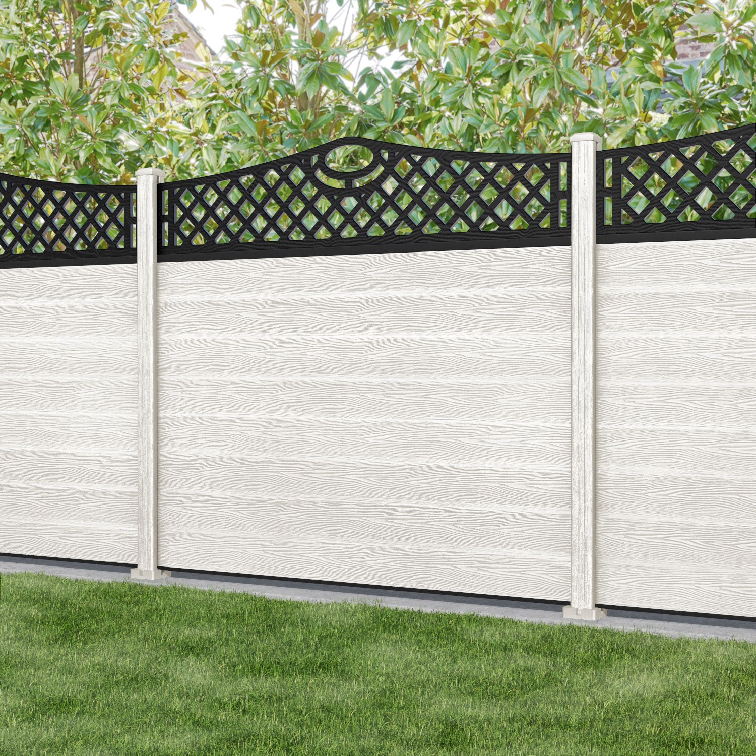 Classic Oxford Curved Top Fence Panel - Light Stone - with our composite posts