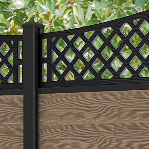 Classic Oxford Curved Top Fence Panel - Teak - with our aluminium posts