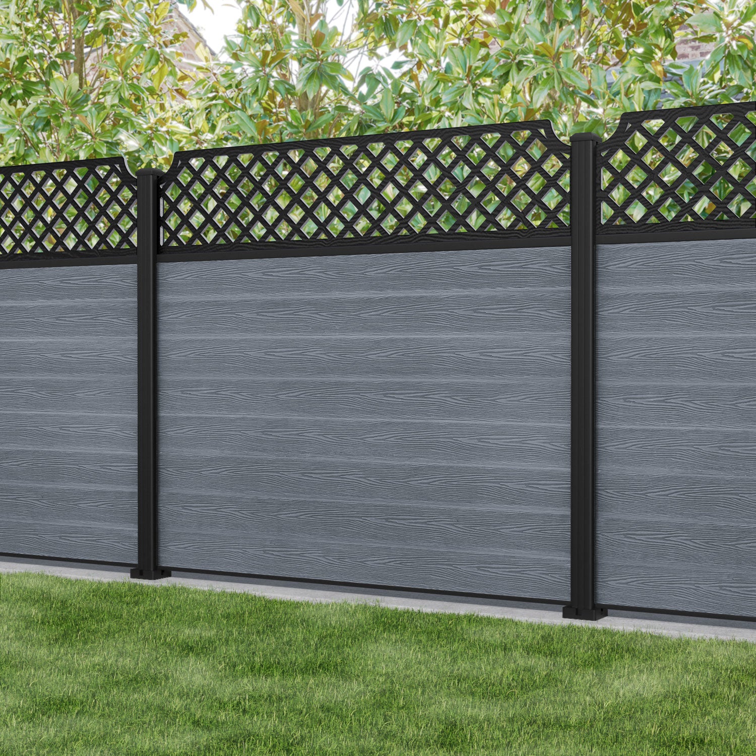 Classic Regal Hive Fence Panel - Anthracite - with our aluminium posts