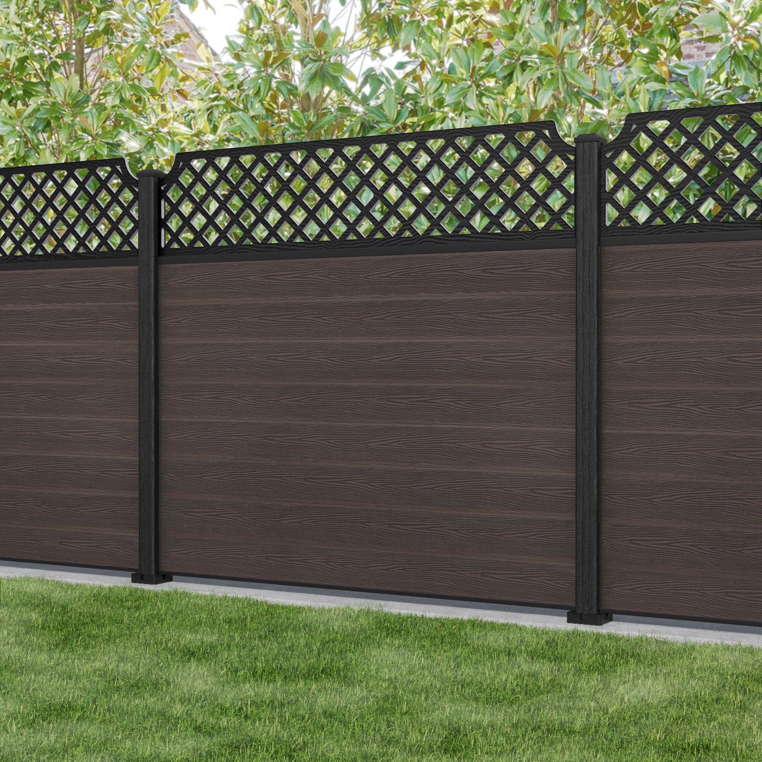 Classic Regal Hive Fence Panel - Mid Brown - with our composite posts