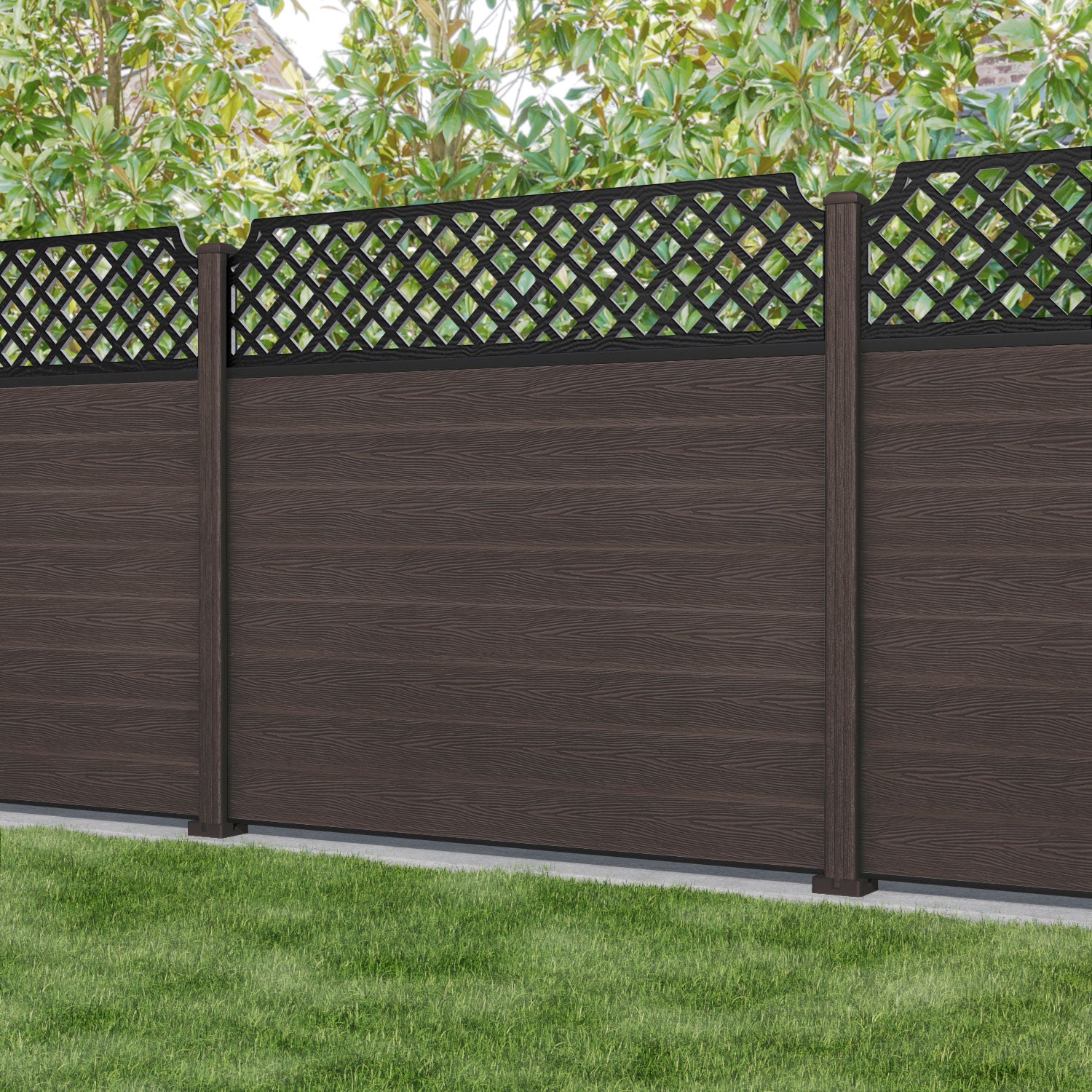 Classic Regal Hive Fence Panel - Mid Brown - with our composite posts