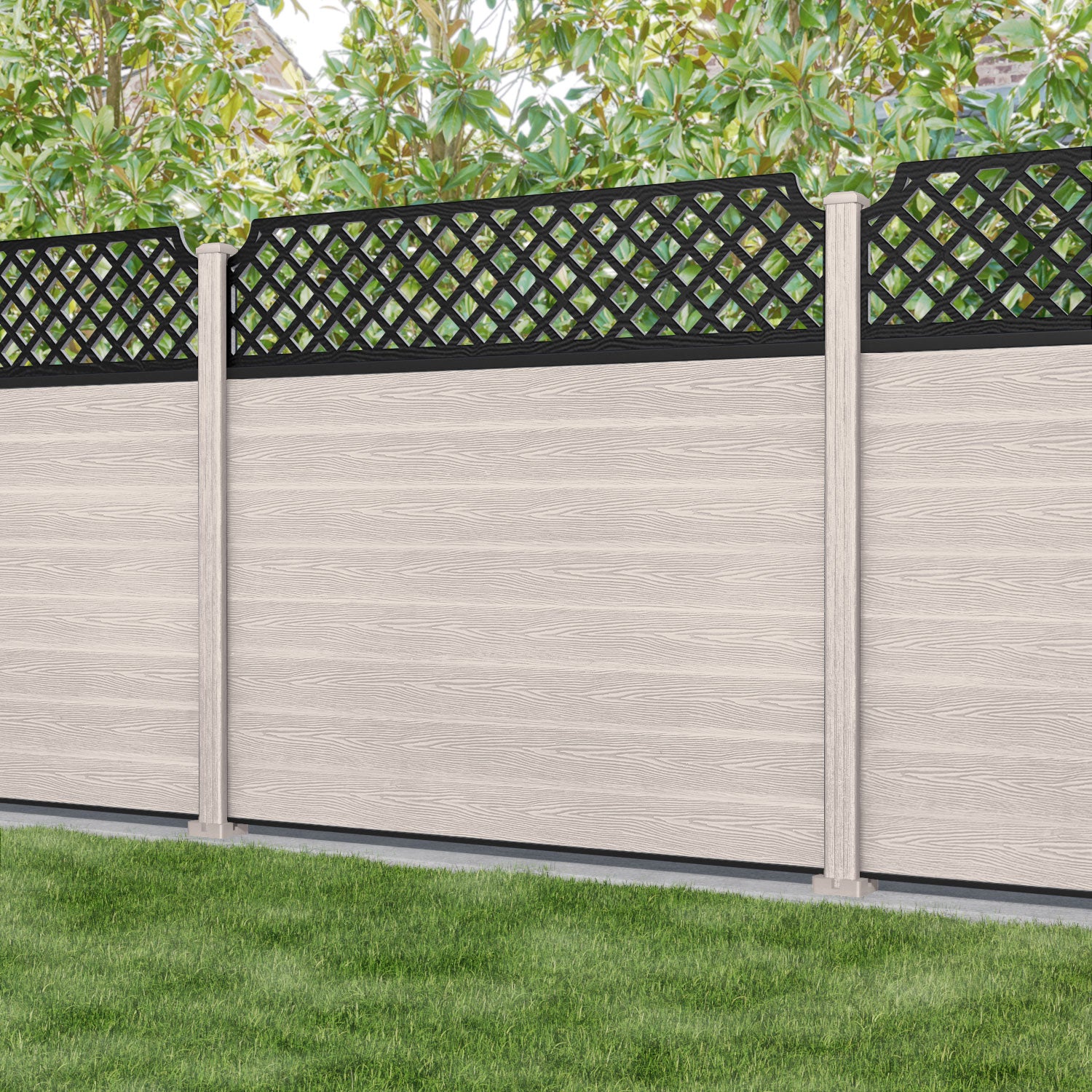 Classic Regal Hive Fence Panel - Mid Stone - with our composite posts