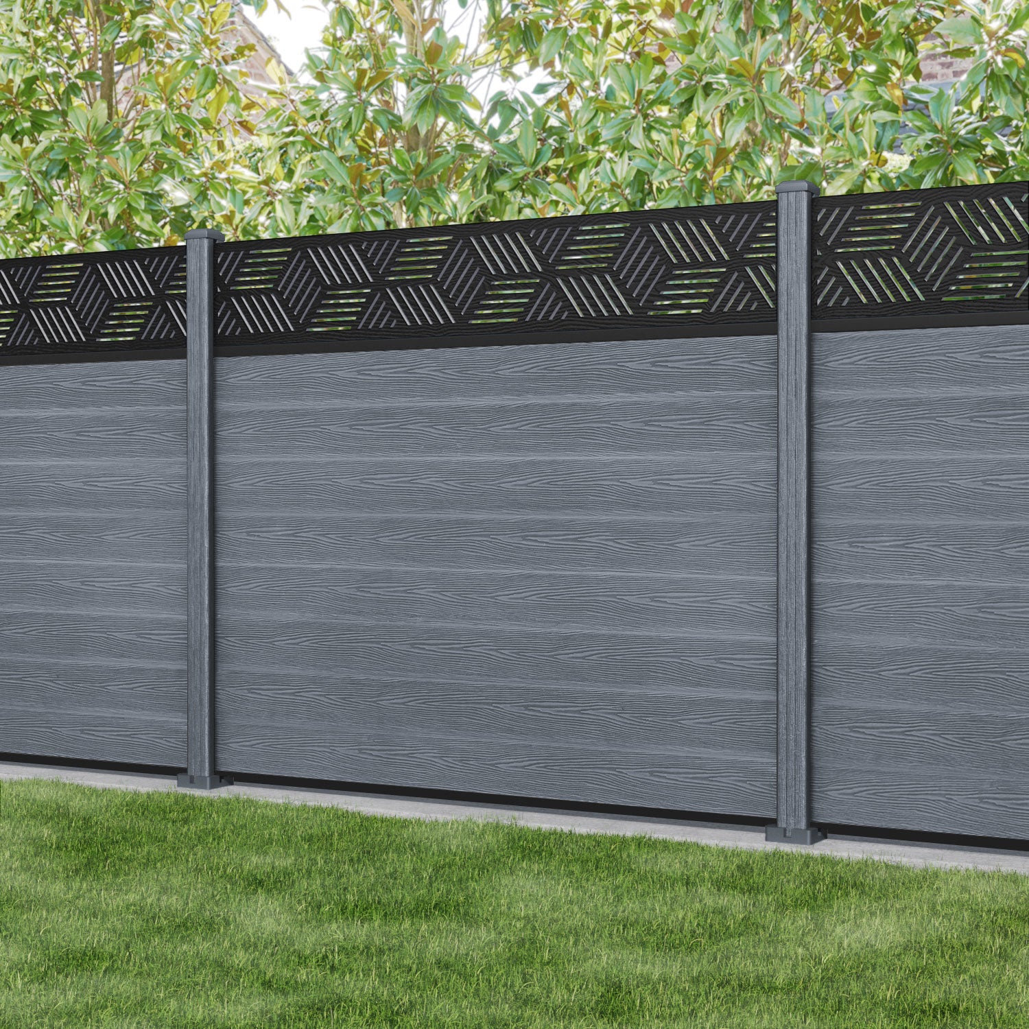 Classic Cubed Fence Panel - Anthracite - with our composite posts