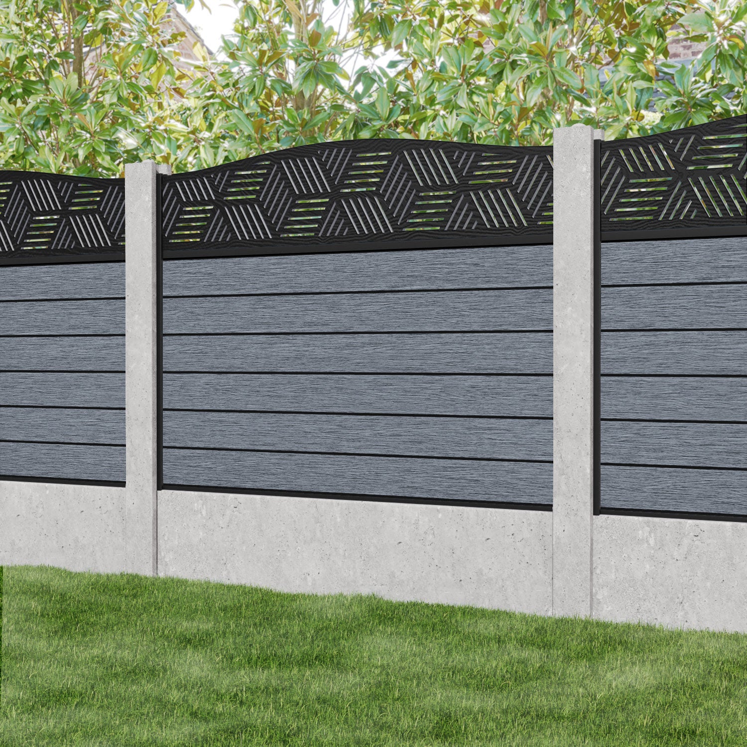 Fusion Cubed Curved Top Fence Panel - Anthracite - for existing concrete posts