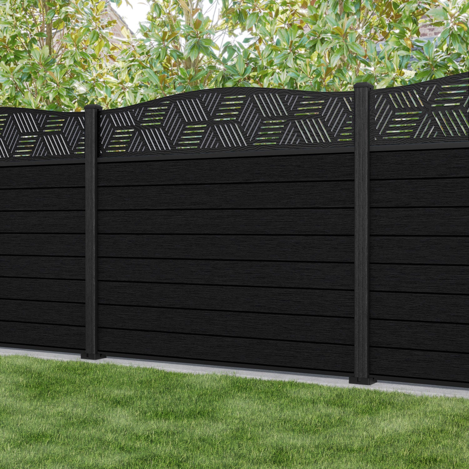 Fusion Cubed Curved Top Fence Panel - Black - with our composite posts