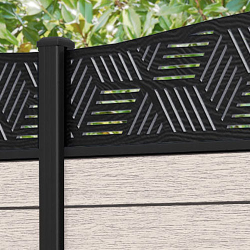 Fusion Cubed Curved Top Fence Panel - Mid Stone - with our aluminium posts
