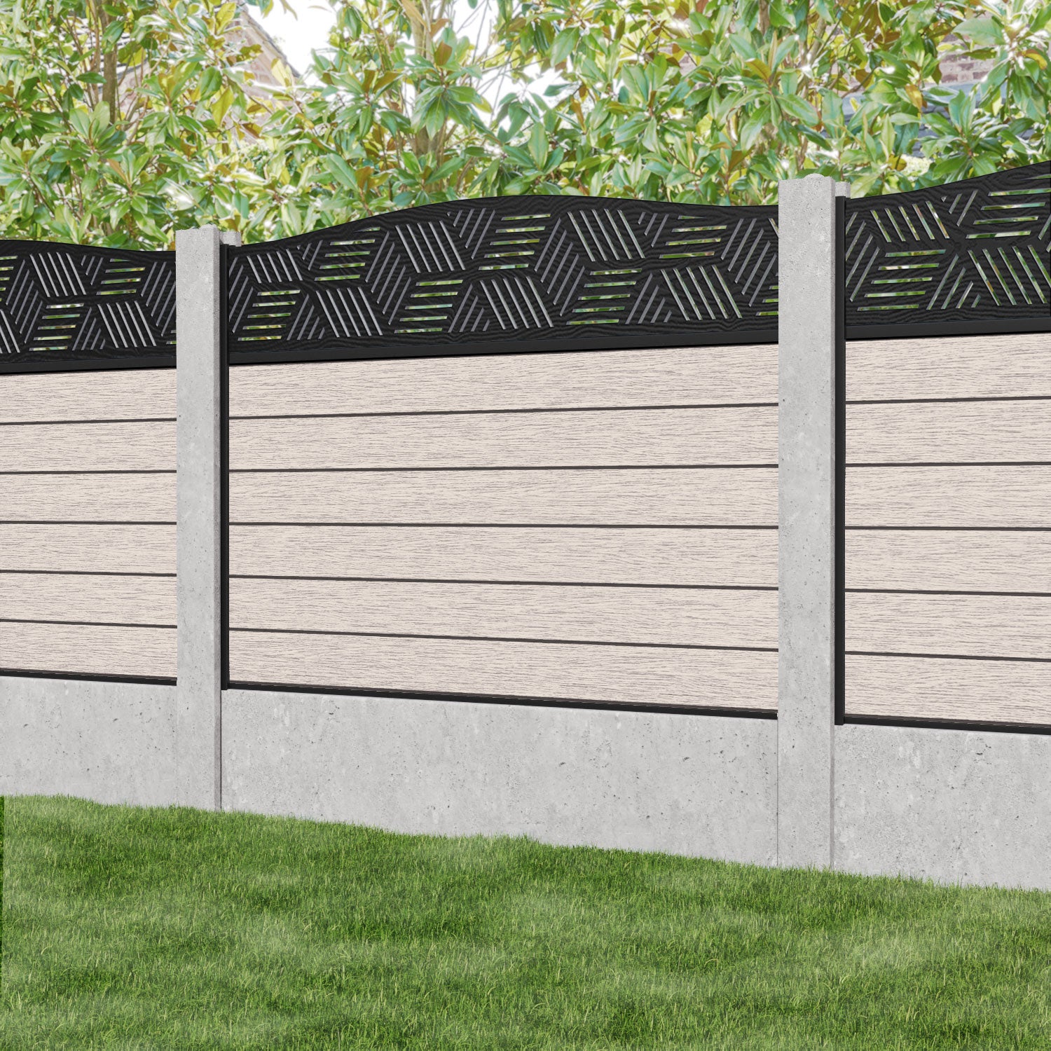 Fusion Cubed Curved Top Fence Panel - Mid Stone - for existing concrete posts